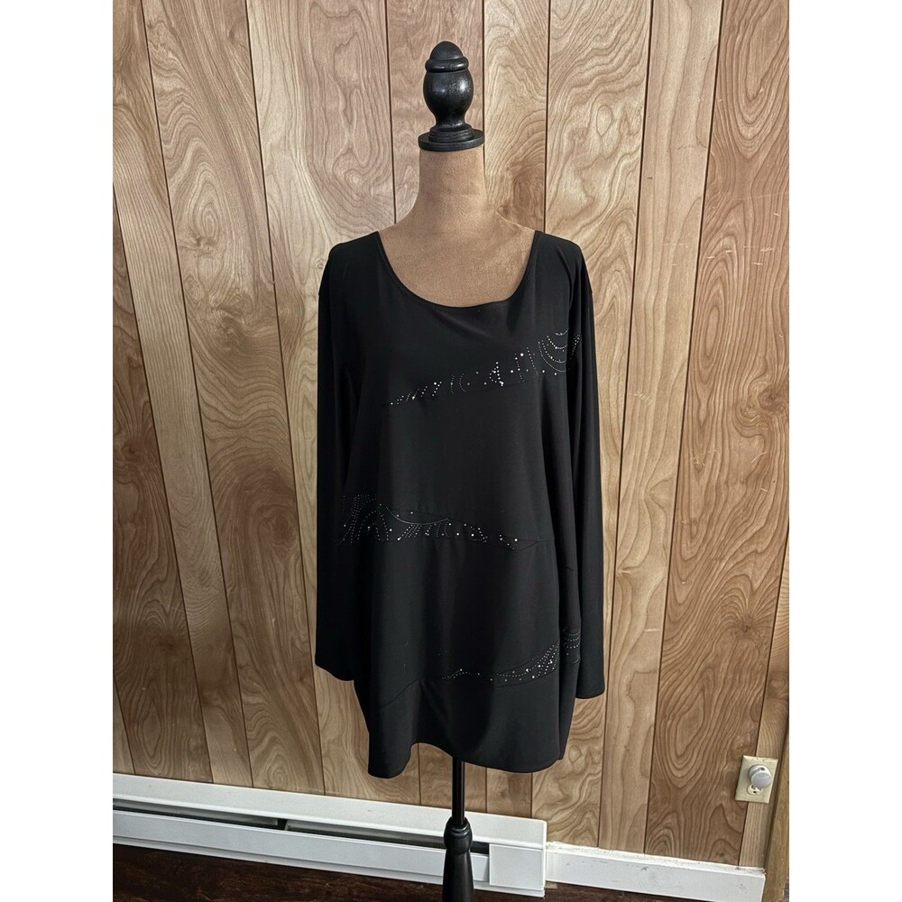 Antthony Women's Plus Black Sequin Tunic Top Size 2x Long Sleeve